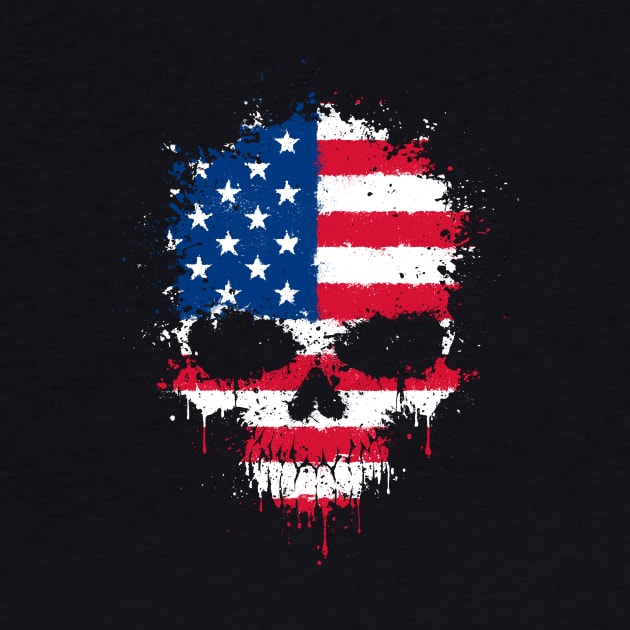 Chaotic American Flag Splatter Skull by jeffbartels